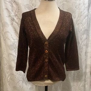 89th & MADISON COPPER METALLIC BUTTON UP SWEATER